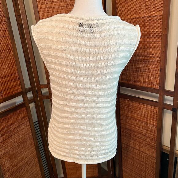 Theory Sheer Sleeveless Top White Alpaca Wool Blend Boat Neck Striped Size Small - Picture 4 of 9